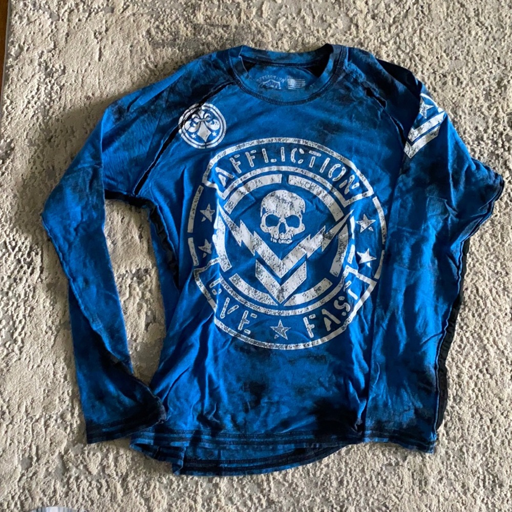 Affliction blue top. Small